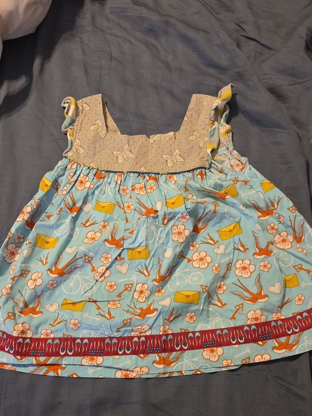 Matilda Jane Light Blue Bird & Floral Tank with Cream Yoke